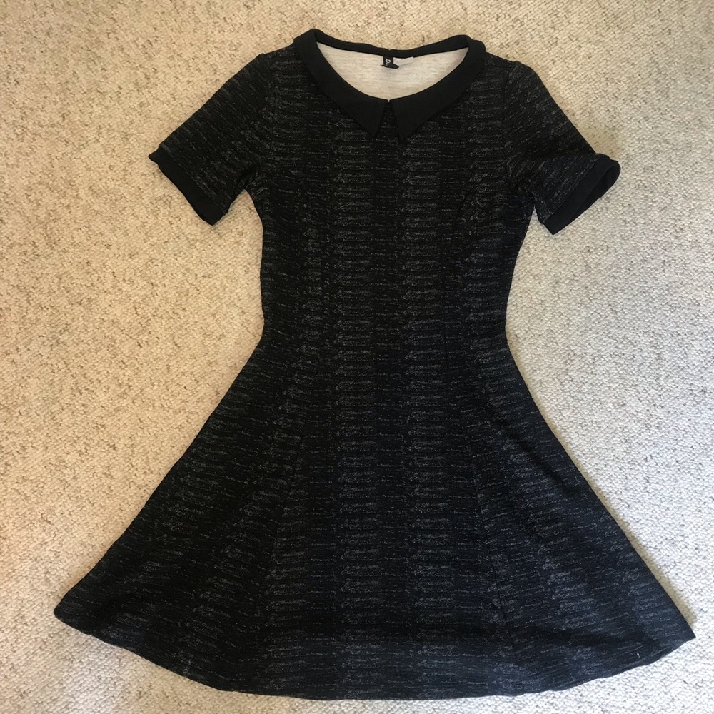 Wednesday Adams Style Black Dress Divided Size 8 Stretch Black Collar